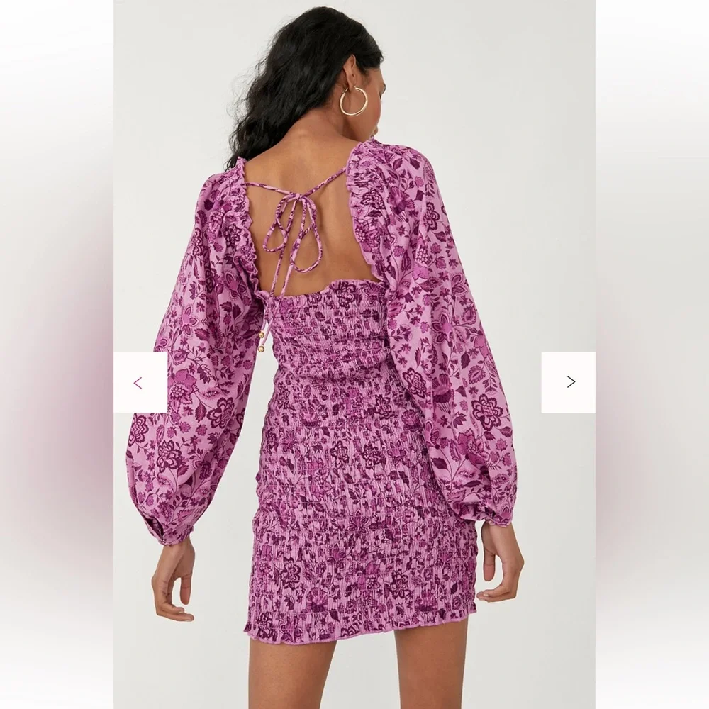 Free People Smock It To Me Mini Dress-Purple Floral